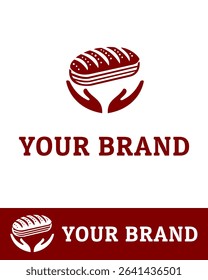 Creative bakery logo design featuring a loaf of bread held by stylized hands
