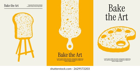 Creative baking and art fusion illustrations featuring toast as brush, canvas, and palette with minimal concept.