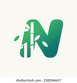 Bambú creativo con la letra inicial N concepto de vector de logotipo