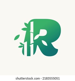 Creative bamboo with initial letter R logo vector concept