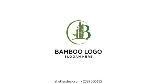 Creative bamboo logo design template with unique concept| premium vector