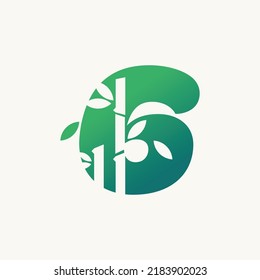 Creative bamboo with number 6 logo vector concept