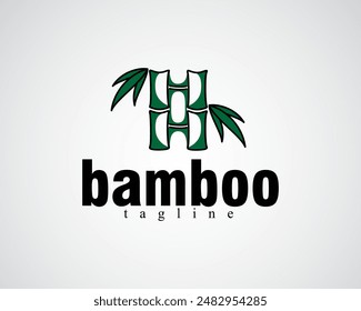 creative bamboo shadows that form the letter h logo design