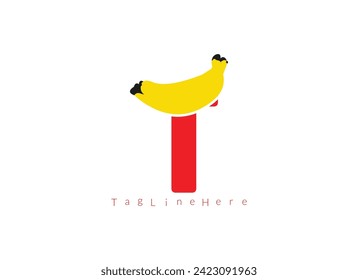 Creative Banana   T  logo, banana logo inside the letter logo design