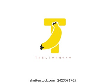 Creative Banana   T  logo, banana logo inside the letter logo design