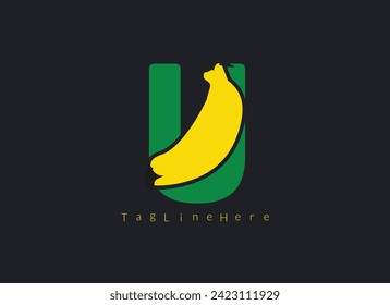 Creative Banana  U   logo, banana logo inside the letter logo design