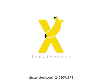 Banana creativa X   logotipo, logotipo de banana dentro del diseño del logo de la carta