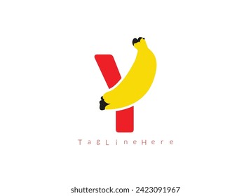 Creative Banana  Y   logo, banana logo inside the letter logo design