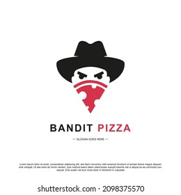 Creative bandit pizza logo design. Bandit with pizza mask vector