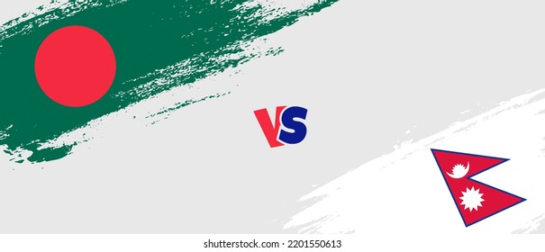 Creative Bangladesh vs Nepal brush flag illustration. Artistic brush style two country flags relationship background