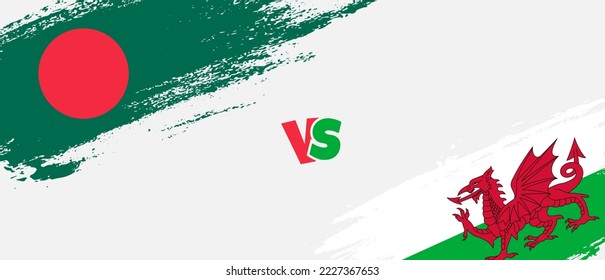 Creative Bangladesh vs Wales brush flag illustration. Artistic brush style two country flags relationship background