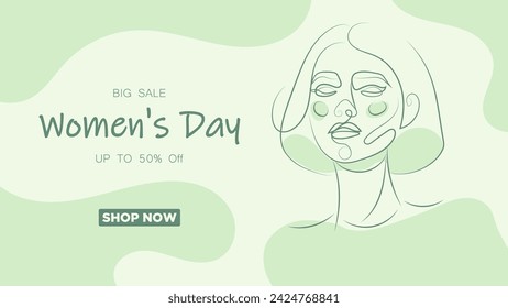 Creative banner big sale women's day. Portrait of a woman made by lines