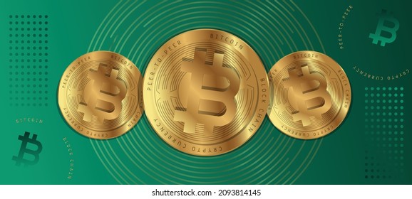 Creative banner of block chain based crypto currency Bitcoin (BTH) vector illustration. Golden Bitcoin virtual money concept background, poster, brochure template 