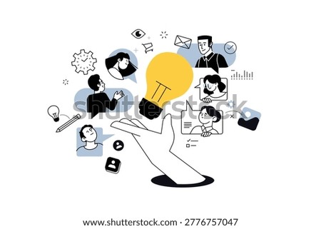 Creative banner of business idea, brainstorming, team management. Vector illustration for web banner, social media banner, business presentation, marketing material. 