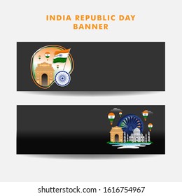 Creative banner for celebration of Indian Republic Day. 26 January 2020. Vector Illustration