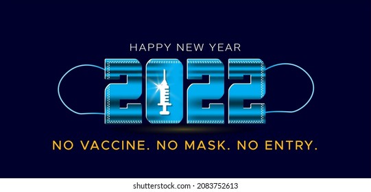 Creative banner of christmas new year celebration 2022 number with vaccine and safety mask against corona virus covid 19 or omicron. Vector illustration