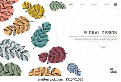 Creative banner decorated with hand drawn tropical leaves. Vector of abstract backgrounds with bright vibrant banners, posters, cover design templates with tropical leaves and plants.
