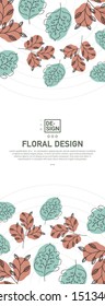 Creative banner decorated with hand drawn tropical leaves. Vector of abstract backgrounds with bright vibrant banners, posters, cover design templates with tropical leaves and plants.