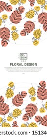 Creative banner decorated with hand drawn tropical leaves. Vector of abstract backgrounds with bright vibrant banners, posters, cover design templates with tropical leaves and plants.