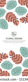 Creative banner decorated with hand drawn tropical leaves. Vector of abstract backgrounds with bright vibrant banners, posters, cover design templates with tropical leaves and plants.