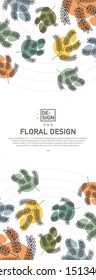 Creative banner decorated with hand drawn tropical leaves. Vector of abstract backgrounds with bright vibrant banners, posters, cover design templates with tropical leaves and plants.