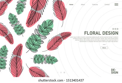 Creative banner decorated with hand drawn tropical leaves. Vector of abstract backgrounds with bright vibrant banners, posters, cover design templates with tropical leaves and plants.