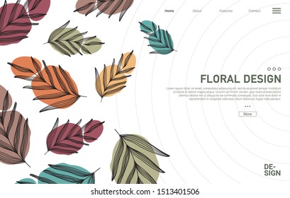 Creative banner decorated with hand drawn tropical leaves. Vector of abstract backgrounds with bright vibrant banners, posters, cover design templates with tropical leaves and plants.