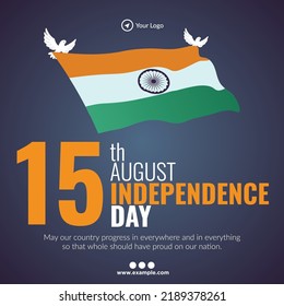 Creative banner design of 15th august happy independence day template. 