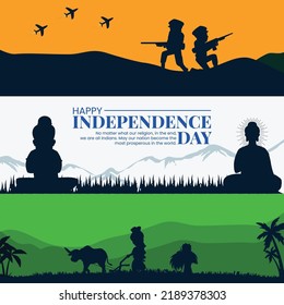 Creative banner design of 15th august happy independence day template. 