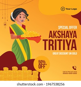 Creative banner design of Akshaya Tritiya festival offer template. Vector graphic illustration.