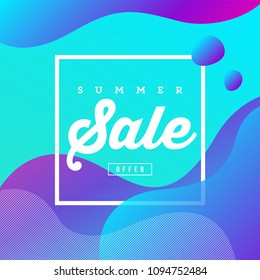 Creative Banner Design Fluid Style Colors and Shapes. Summer Sale Offer. Trendy Art for Cover, Poster, Web, Page, Social, Media, Ad, Greeting, Card 