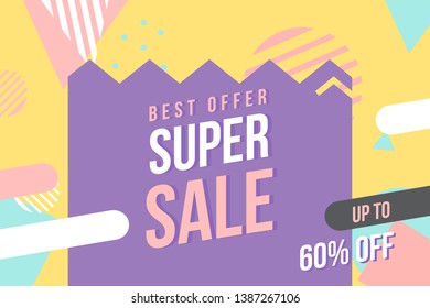 Creative Banner Design Fluid Style Colors and Shapes. Summer Sale Offer. Trendy Art for Cover, Poster, Web, Page, Social, Media, Ad, Greeting, Card - Vector
