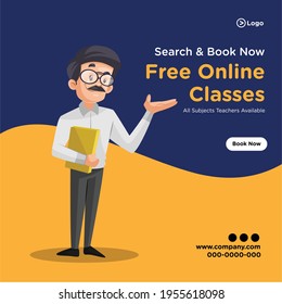 Creative banner design of free online classes for all subjects teacher available. Vector graphic illustration.