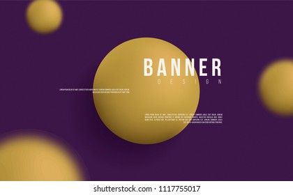 Creative banner design with golden circle on dark purple background. Minimal text and elements. ideal for web, page, social, media, ad, promotion, greeting.