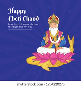 Creative banner design of happy cheti chand template on blue background. Vector graphic illustration.