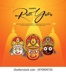 Creative banner design of happy Ratha Yatra of Lord Jagannath, Balabhadra and Subhadra. Vector graphic illustration.