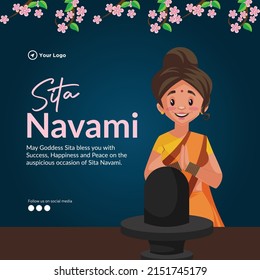 Creative banner design of happy sita Navami cartoon style template.