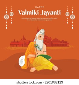 Creative banner design of happy Valmiki Jayanti template. 