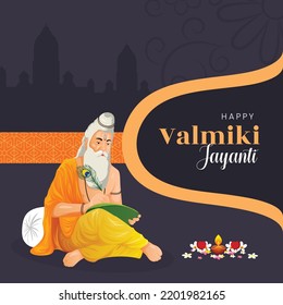 Creative banner design of happy Valmiki Jayanti template. 