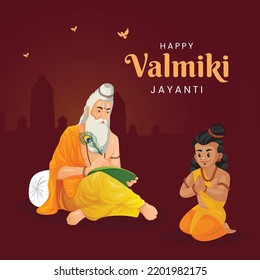 Creative banner design of happy Valmiki Jayanti template. 