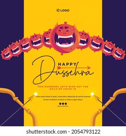 Creative banner design of Indian festival Happy Dussehra template.