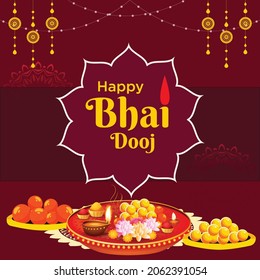 Creative Banner Design Of Indian Festival Happy Bhai Dooj Template.