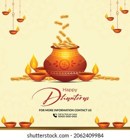 Creative Banner Design Of Indian Festival Happy Dhanteras Template.