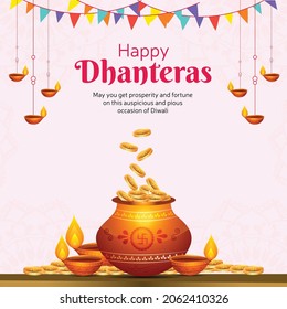 Creative Banner Design Of Indian Festival Happy Dhanteras Template.