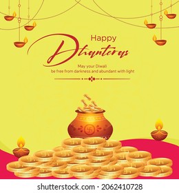 Creative banner design of Indian festival Happy Dhanteras template.