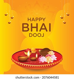 Creative banner design of Indian festival happy bhai dooj template.
