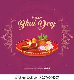 Creative banner design of Indian festival happy bhai dooj template.