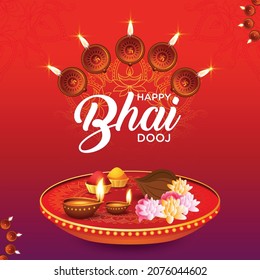 Creative Banner Design Of Indian Festival Happy Bhai Dooj Template.