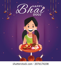 Creative banner design of Indian festival happy bhai dooj template.