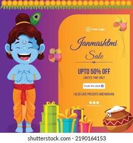 Creative banner design of Indian festival Happy Krishna Janmashtami template.